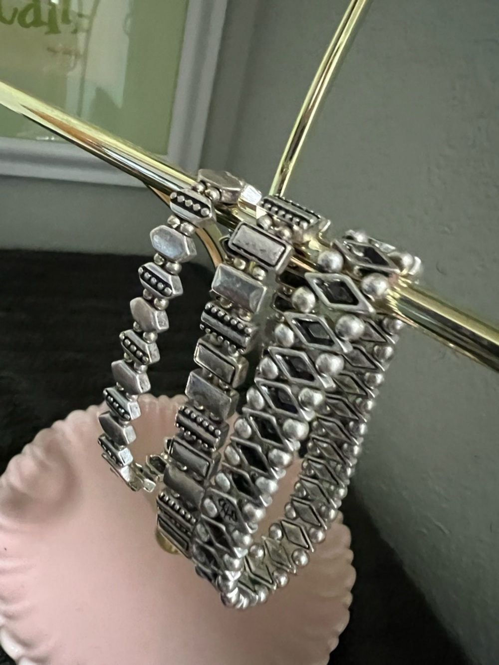 Premier Designs Silver-Tone Textured Link Stretch Bracelet Set #PDJ1